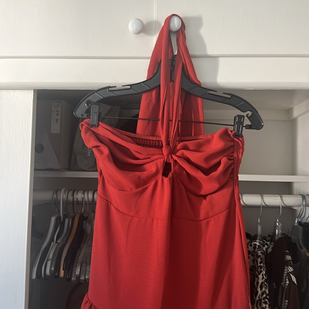 Red Ruffled Tiered Halter Dress - Picture 5 of 5